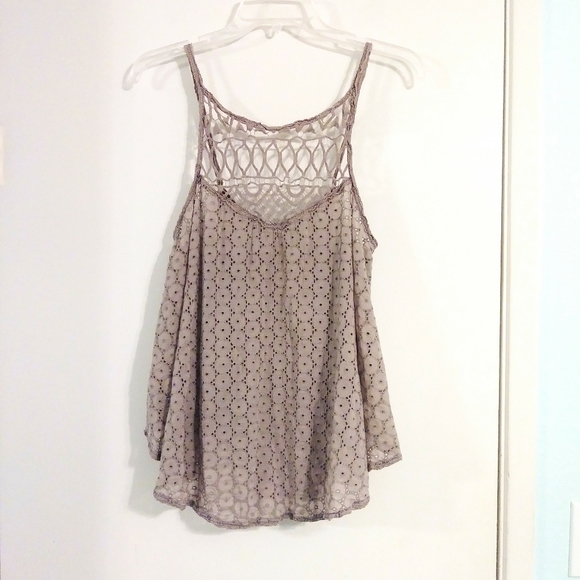 Free People Tops - Free People Taupe Eyelet Crochet Lace Tank Top